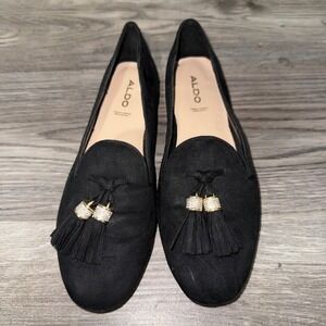 Aldo Loafers Black Rhinestone Tassel Flat Dark Academia Officecore Chic